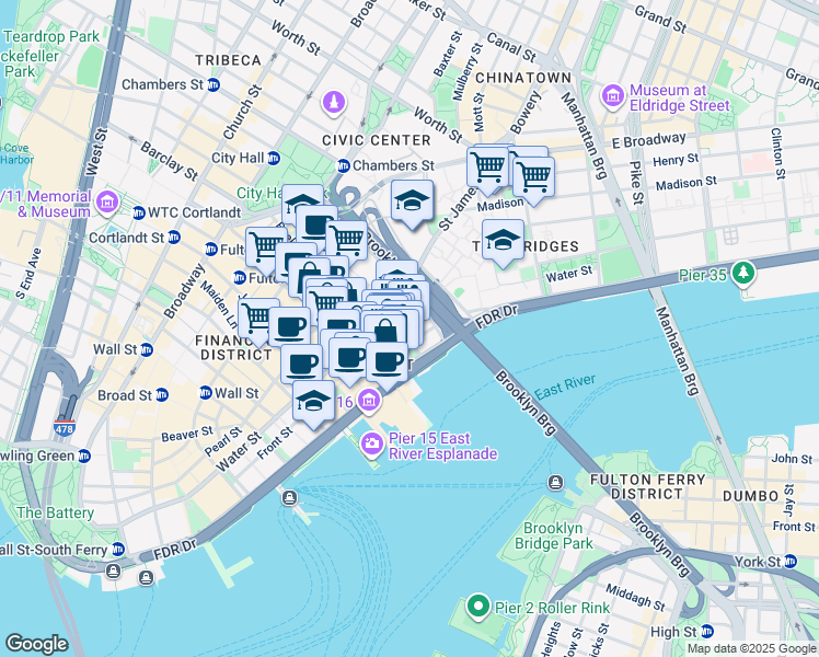 map of restaurants, bars, coffee shops, grocery stores, and more near 273 Water Street in Brooklyn