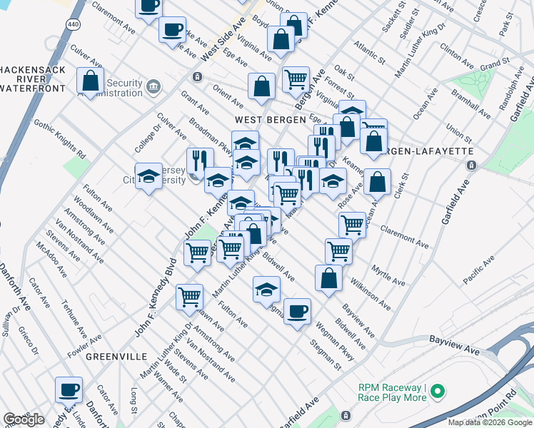 map of restaurants, bars, coffee shops, grocery stores, and more near 218 Wilkinson Avenue in Jersey City