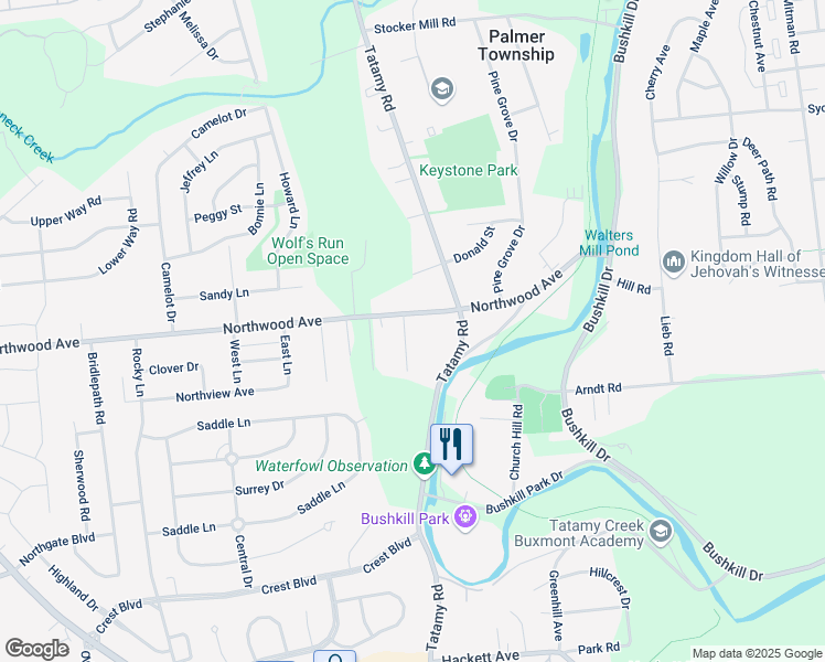 map of restaurants, bars, coffee shops, grocery stores, and more near 2324 Northwood Avenue in Easton