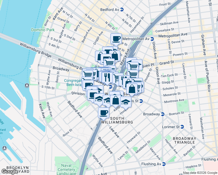 map of restaurants, bars, coffee shops, grocery stores, and more near in Brooklyn