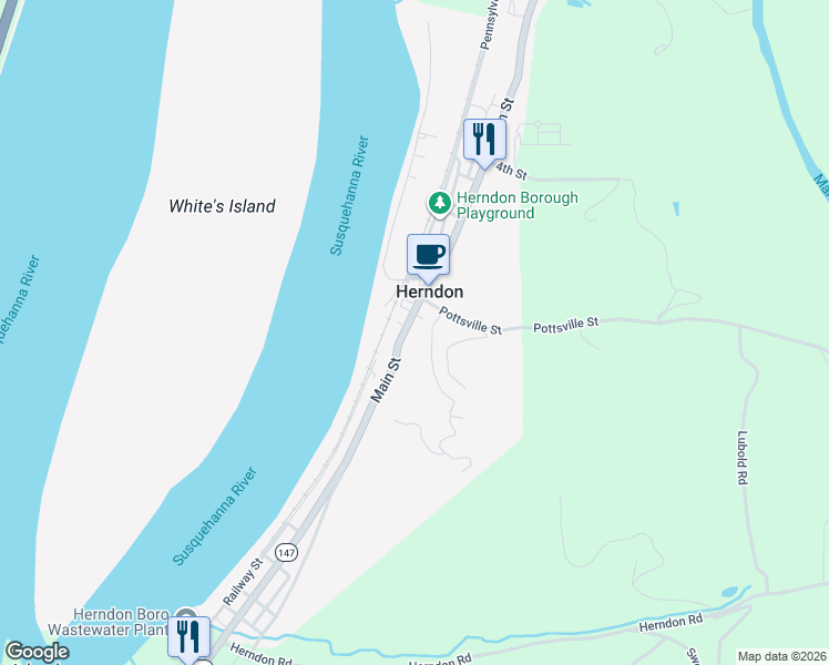 map of restaurants, bars, coffee shops, grocery stores, and more near 134 Main Street in Herndon