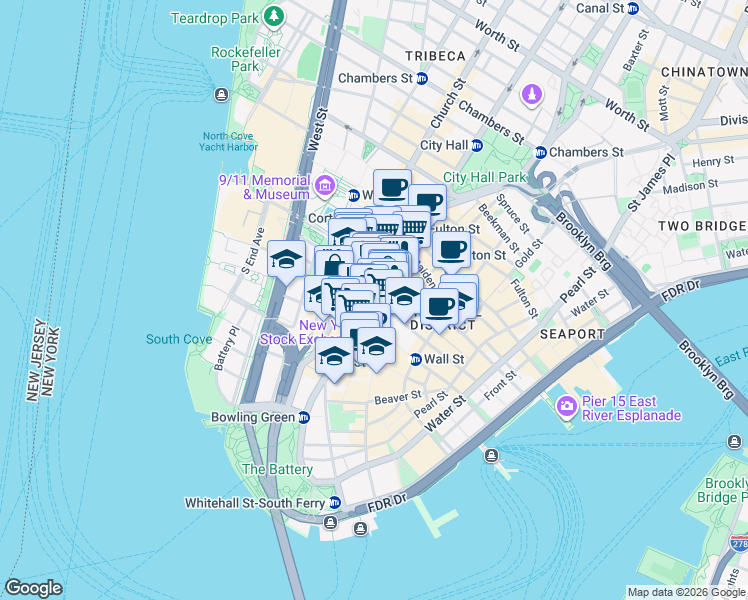 map of restaurants, bars, coffee shops, grocery stores, and more near in New York