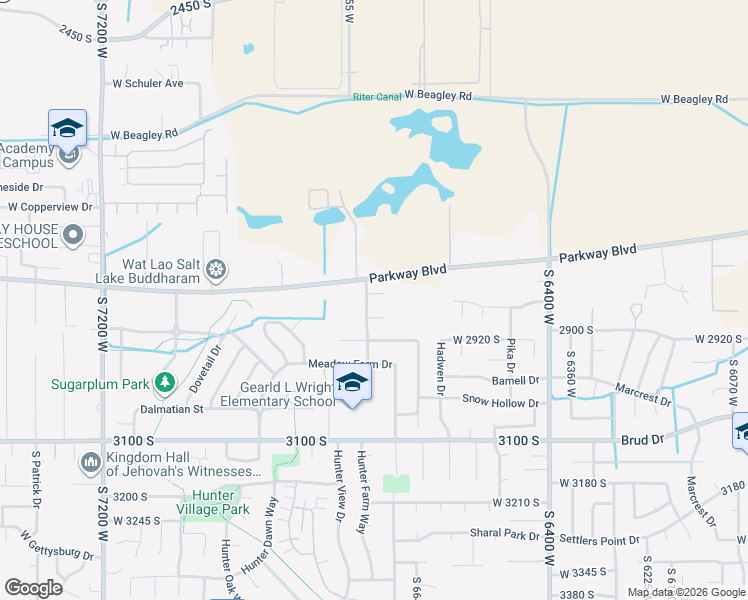 map of restaurants, bars, coffee shops, grocery stores, and more near 2845 Hunter Crest Drive in West Valley City