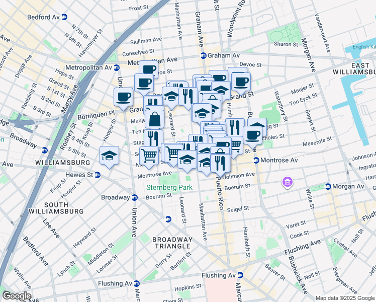 map of restaurants, bars, coffee shops, grocery stores, and more near in Brooklyn
