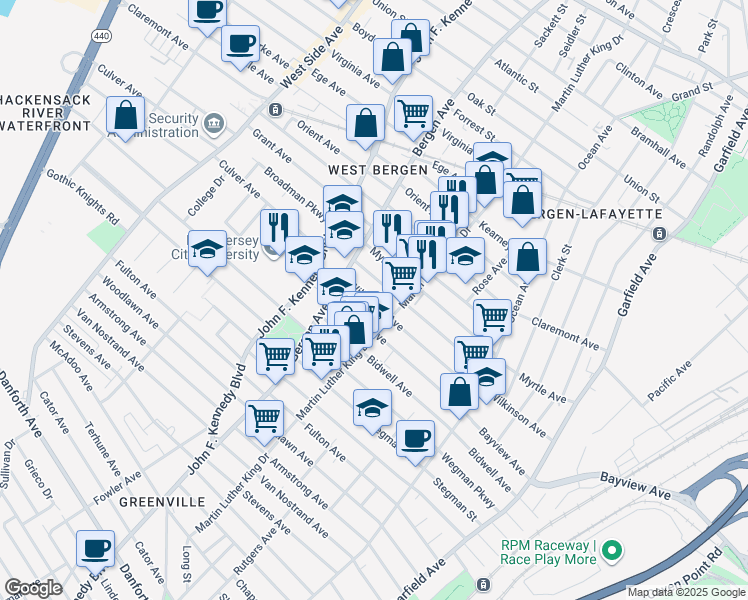 map of restaurants, bars, coffee shops, grocery stores, and more near 218 Wilkinson Avenue in Jersey City
