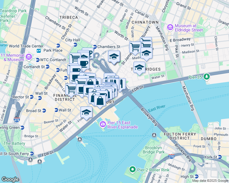 map of restaurants, bars, coffee shops, grocery stores, and more near 273 Water Street in Brooklyn