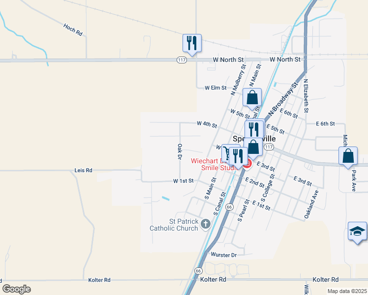 map of restaurants, bars, coffee shops, grocery stores, and more near 308 Birch Drive in Spencerville
