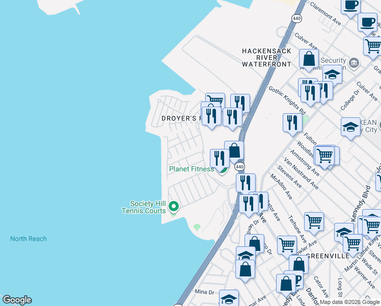 map of restaurants, bars, coffee shops, grocery stores, and more near 20 Mulberry Street in Jersey City