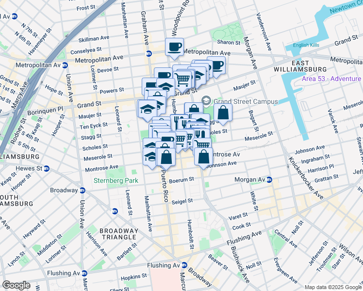 map of restaurants, bars, coffee shops, grocery stores, and more near in Brooklyn