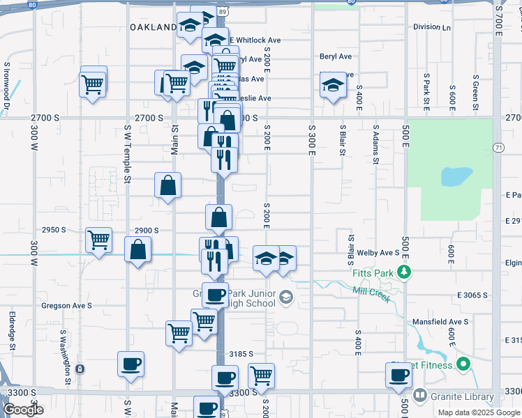 map of restaurants, bars, coffee shops, grocery stores, and more near 153 Garden Park Circle in South Salt Lake