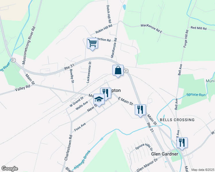 map of restaurants, bars, coffee shops, grocery stores, and more near 9 Church Street in Hampton