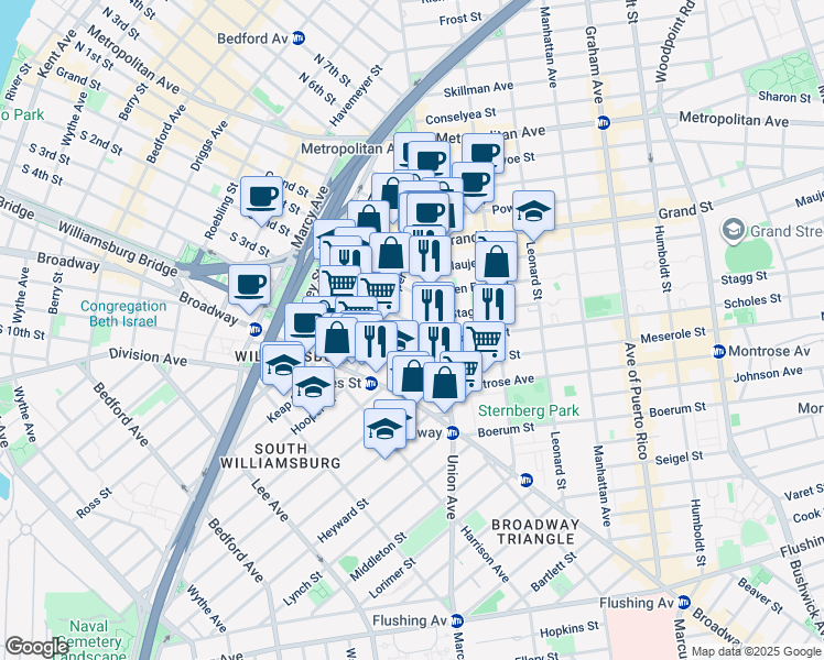 map of restaurants, bars, coffee shops, grocery stores, and more near in Brooklyn