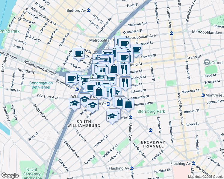 map of restaurants, bars, coffee shops, grocery stores, and more near in Brooklyn