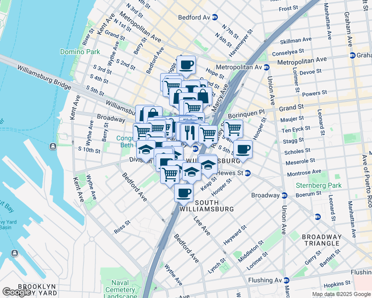 map of restaurants, bars, coffee shops, grocery stores, and more near in Brooklyn