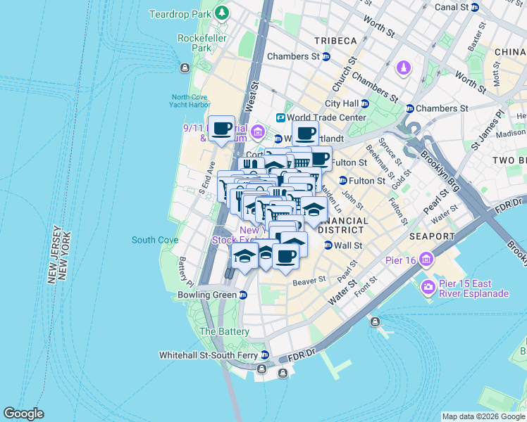 map of restaurants, bars, coffee shops, grocery stores, and more near in New York