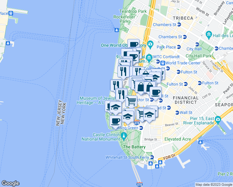 map of restaurants, bars, coffee shops, grocery stores, and more near in New York