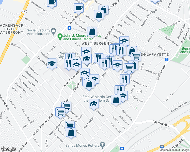 map of restaurants, bars, coffee shops, grocery stores, and more near 218 Wilkinson Avenue in Jersey City