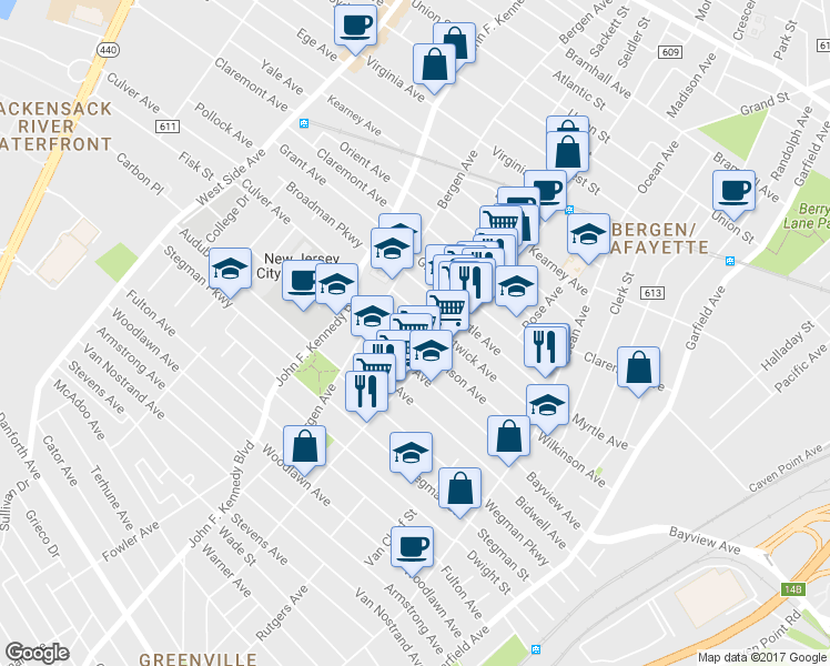 map of restaurants, bars, coffee shops, grocery stores, and more near 218 Wilkinson Avenue in Jersey City