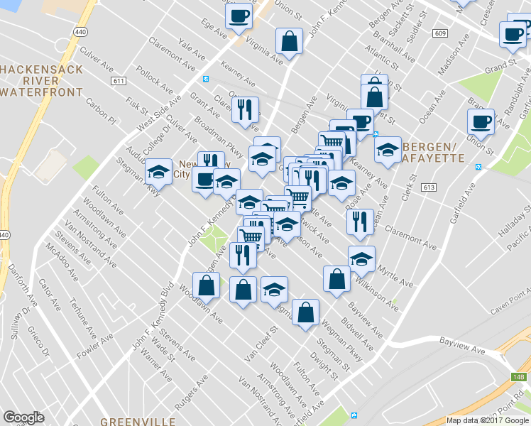 map of restaurants, bars, coffee shops, grocery stores, and more near 218 Wilkinson Avenue in Jersey City