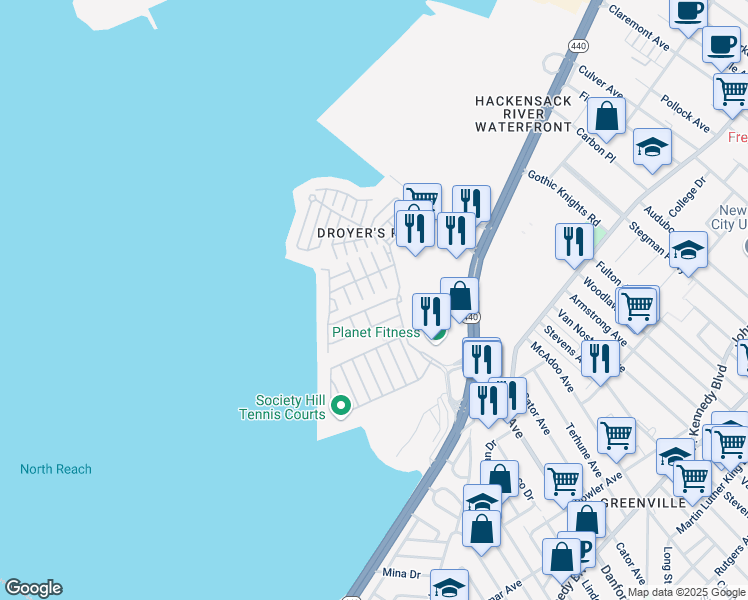 map of restaurants, bars, coffee shops, grocery stores, and more near 20 Mulberry Street in Jersey City
