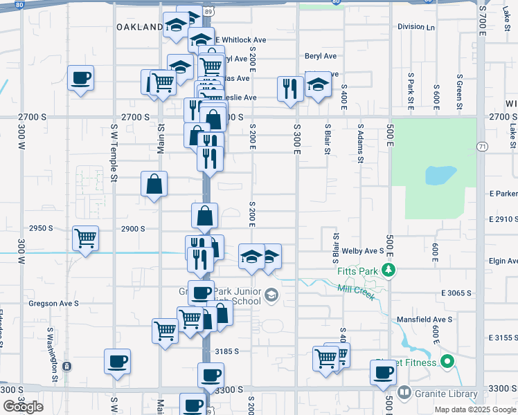 map of restaurants, bars, coffee shops, grocery stores, and more near 213 Cordelia Avenue in South Salt Lake