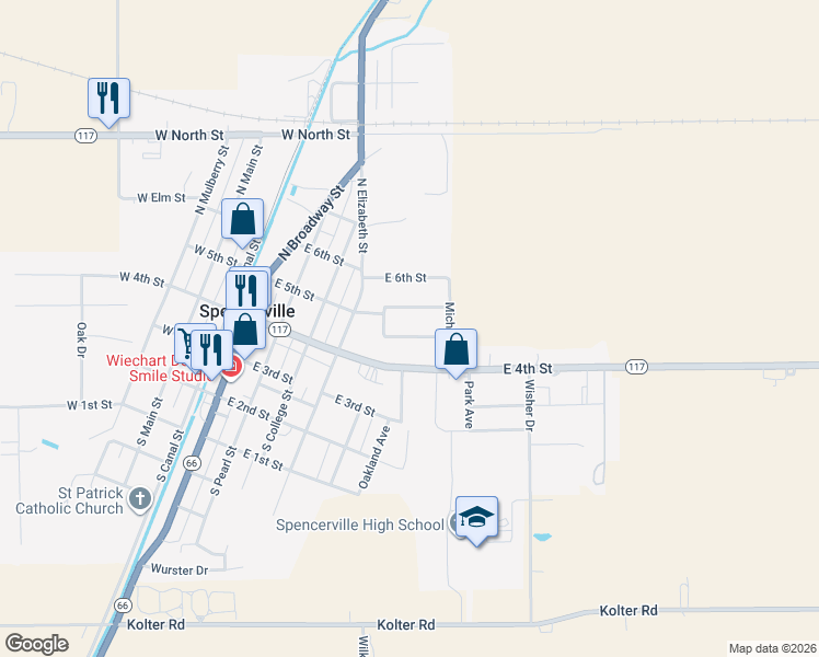 map of restaurants, bars, coffee shops, grocery stores, and more near 127 Primrose Pl in Spencerville
