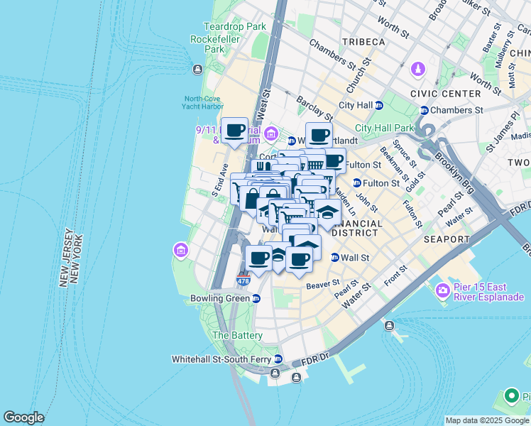map of restaurants, bars, coffee shops, grocery stores, and more near in New York