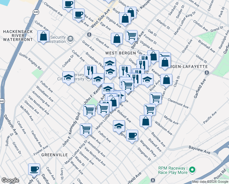 map of restaurants, bars, coffee shops, grocery stores, and more near 218 Wilkinson Avenue in Jersey City