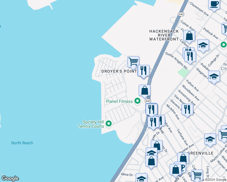 map of restaurants, bars, coffee shops, grocery stores, and more near 20 Mulberry Street in Jersey City