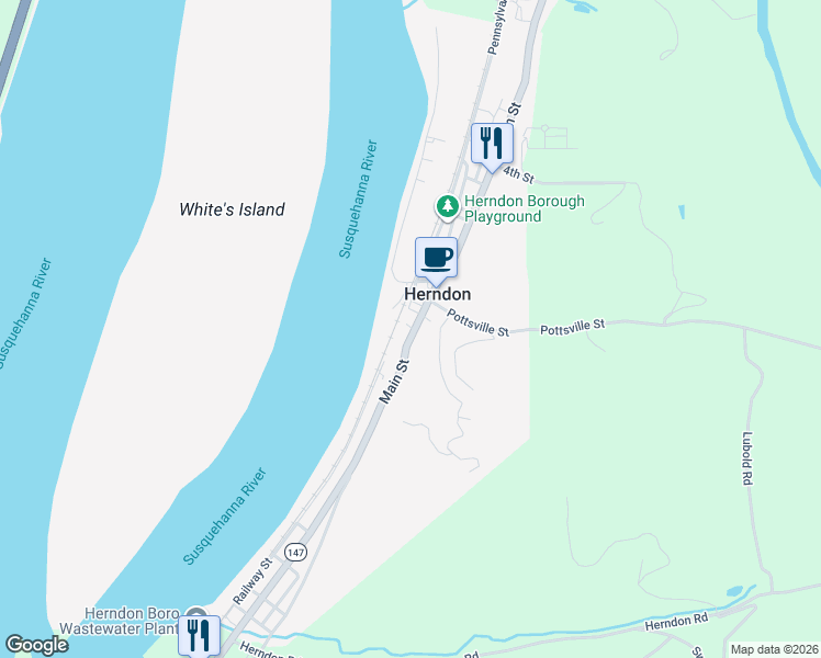 map of restaurants, bars, coffee shops, grocery stores, and more near 134 Main Street in Herndon