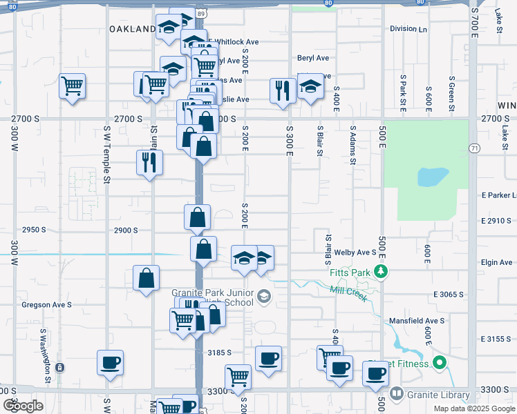 map of restaurants, bars, coffee shops, grocery stores, and more near 213 Cordelia Avenue in South Salt Lake