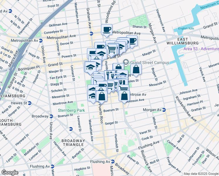map of restaurants, bars, coffee shops, grocery stores, and more near in Brooklyn
