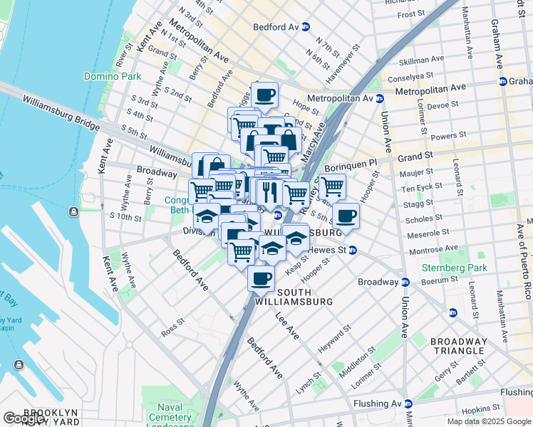 map of restaurants, bars, coffee shops, grocery stores, and more near in Brooklyn