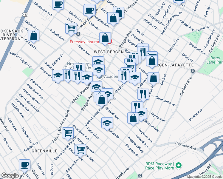 map of restaurants, bars, coffee shops, grocery stores, and more near 218 Wilkinson Avenue in Jersey City