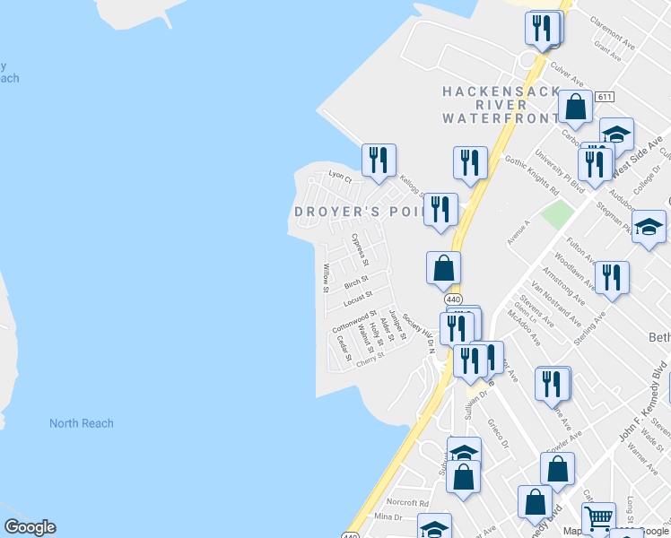 map of restaurants, bars, coffee shops, grocery stores, and more near 26 Willow Street in Jersey City