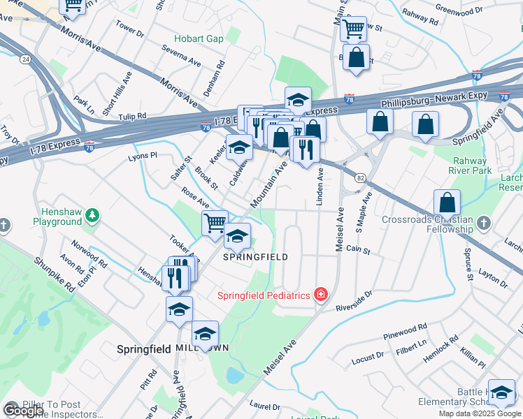 map of restaurants, bars, coffee shops, grocery stores, and more near in Springfield