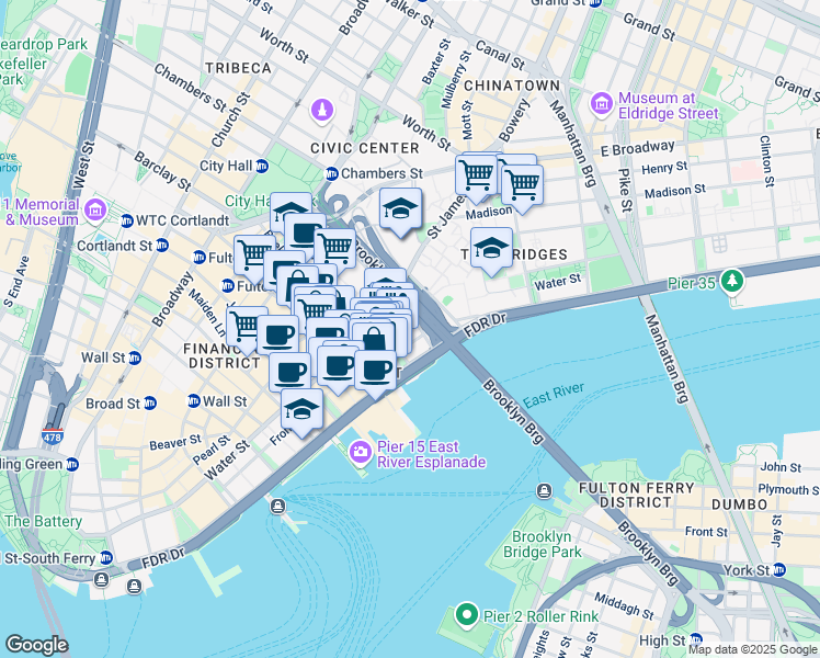 map of restaurants, bars, coffee shops, grocery stores, and more near 273 Water Street in Brooklyn
