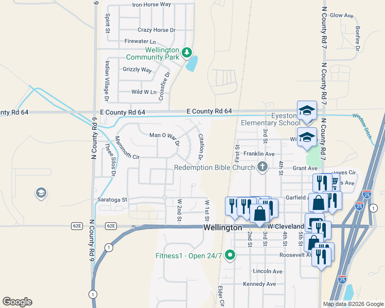 map of restaurants, bars, coffee shops, grocery stores, and more near 8535 Citation Drive in Wellington
