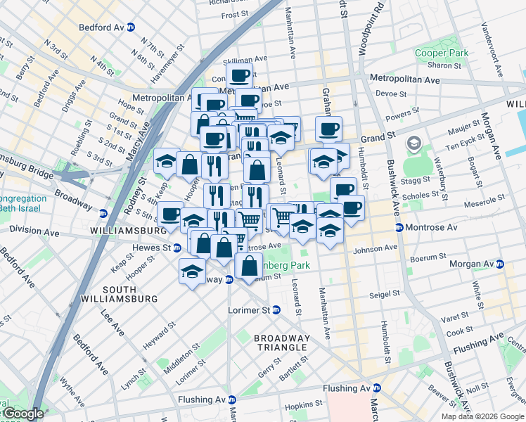 map of restaurants, bars, coffee shops, grocery stores, and more near in Brooklyn