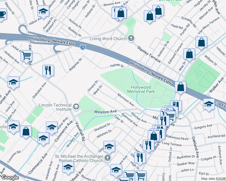 map of restaurants, bars, coffee shops, grocery stores, and more near 2251 Morrison Avenue in Union