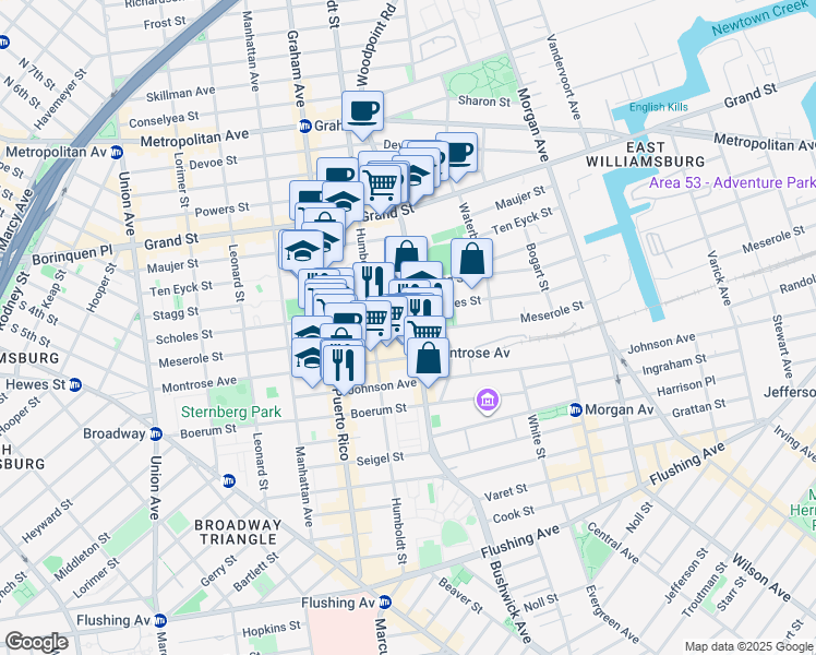 map of restaurants, bars, coffee shops, grocery stores, and more near in Brooklyn