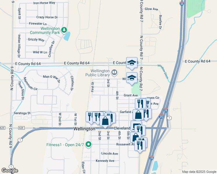 map of restaurants, bars, coffee shops, grocery stores, and more near 8524 3rd Street in Wellington