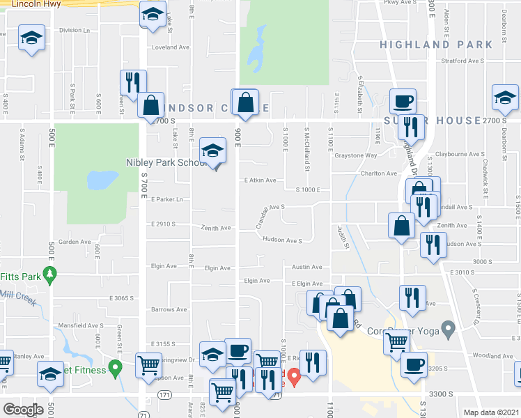 map of restaurants, bars, coffee shops, grocery stores, and more near 957 Crandall Avenue South in Salt Lake City