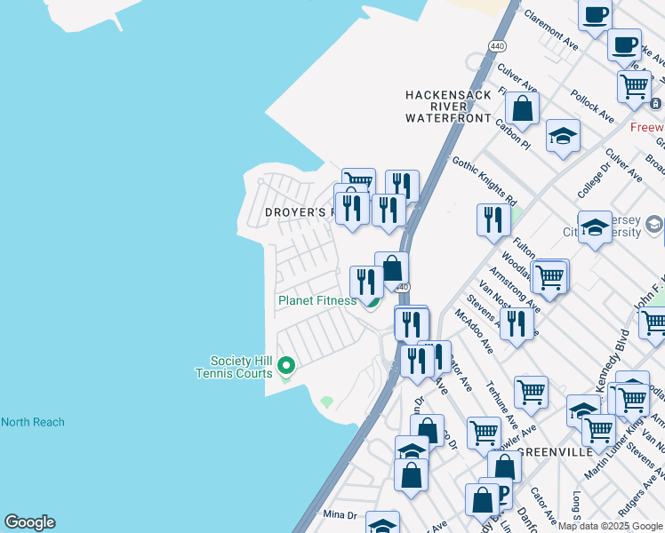 map of restaurants, bars, coffee shops, grocery stores, and more near 4 Birch Street in Jersey City