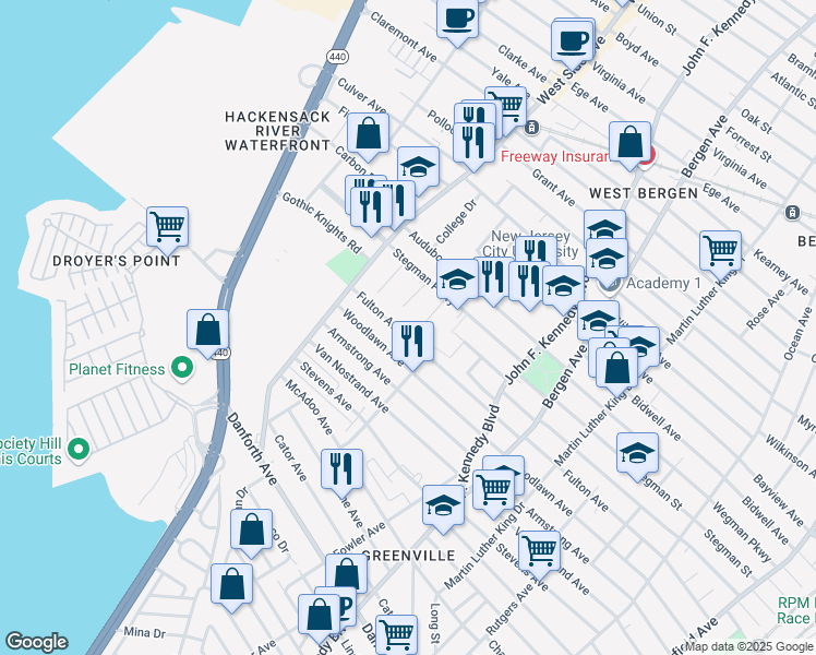 map of restaurants, bars, coffee shops, grocery stores, and more near 362 Fulton Avenue in Jersey City