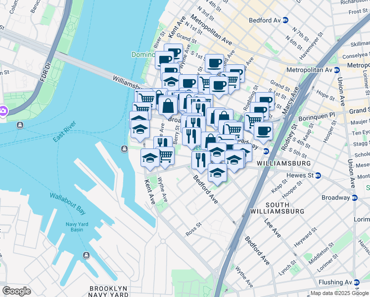 map of restaurants, bars, coffee shops, grocery stores, and more near 100 South 9th Street in Brooklyn