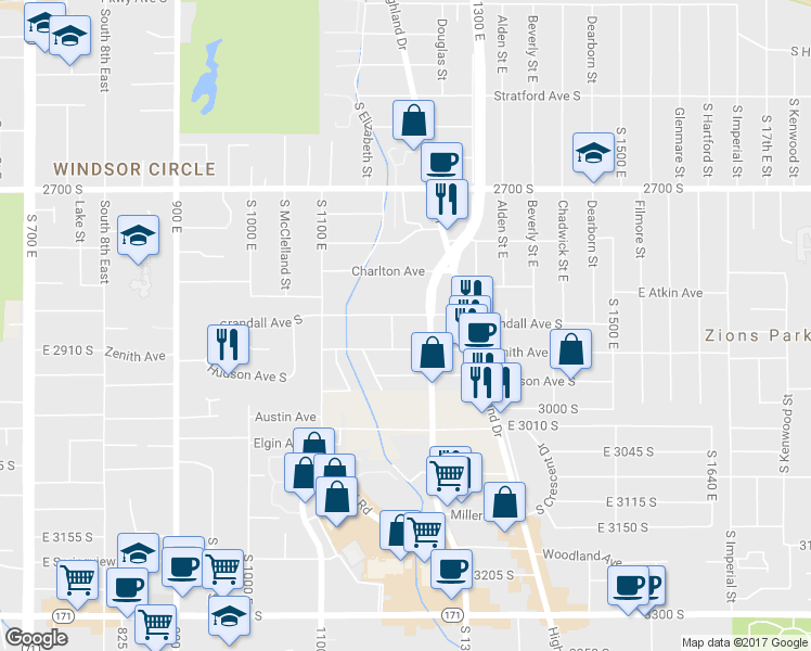 map of restaurants, bars, coffee shops, grocery stores, and more near 1216 Crandall Avenue in Salt Lake City