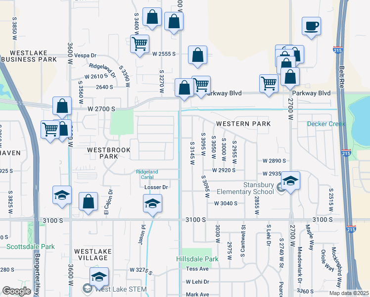 map of restaurants, bars, coffee shops, grocery stores, and more near 2833 32nd West in West Valley City
