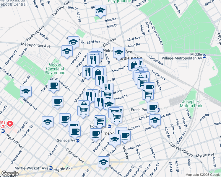 map of restaurants, bars, coffee shops, grocery stores, and more near in Queens