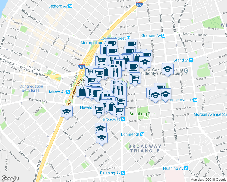 map of restaurants, bars, coffee shops, grocery stores, and more near in Brooklyn